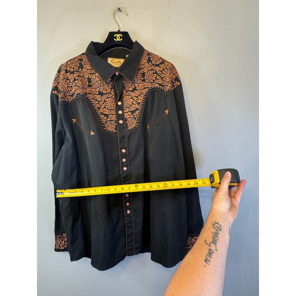 Scully Men's Black Western Snap Shirt with Embroidered Floral Yoke Size 3XL - Picture 7 of 9